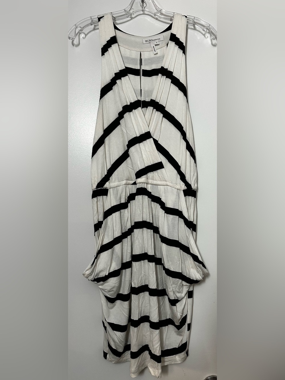 BCBGeneration Black and White Pleated Stripe Dress